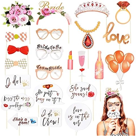 Hen Party Photo Booth Props, LMSHOWOWO 23 PCS Rose Gold Team Bride Selfie Props, Bachelorette Party Photo Booth Props, Bridal Shower Photo Props Decorations,for Hen Night Do Party Game Accessories Cover