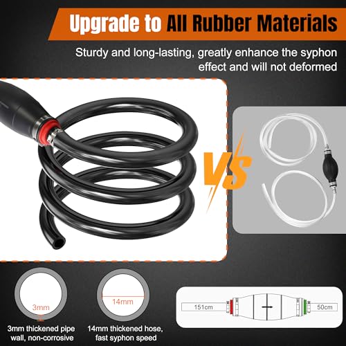 Syphonpumpe, FortCeremy 2m All-Gummi Automobil-Siphonschlauch für Kraftstoff, Öl & Wasserübertragung, Benzin, Bremsflüssigkeit & Öl-Extraktor Siphonschlauchpumpe für Autos, Boote, Aquarien, Tanks