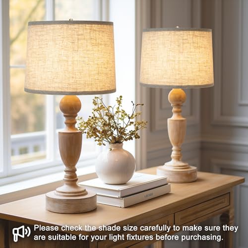 Image of Lampshades Set of 2, Drum Lampshades 11.6 inch Top x 12.6 inch Bottom x 9.8 inch High, Seaside village Medium Lampshades (Spider Fitter), Beige Lampshades Natural Linen Hand Crafted, Easy Assembly Required