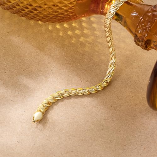 FEGER 14K Gold Double-Row Braid Chain Bracelet for Men and Women Non-Tarnish Bracelets with Lobster Clasp Available in 5 Sizes (6.5''-8.5'')4