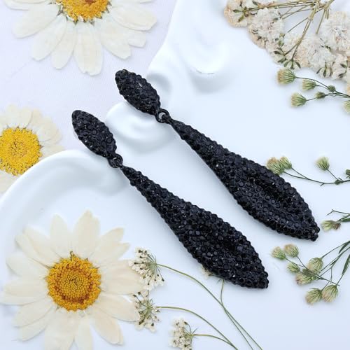 Black Rhinestone Earrings Dangling Cystal Wedding Prom Earrings Party Accessories Leaf Drop Dangle Chandelier Earrings for Women4