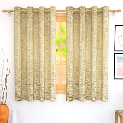 Image of Story@Home Bloom Collection Jacquard Room Darkening Window Curtains 5 feet Long Set of 2 for Living Room, Bedroom, Kids Room, Rough Beige
