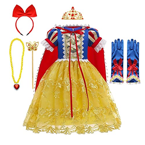 FMYFWY Meninas vestidos de branca de neve com capa disfarce de carnaval princesa aniversário fato de Halloween Natal festa de cosplay cerimónia aniversário batismo comunhão casamento acessórios 2-3