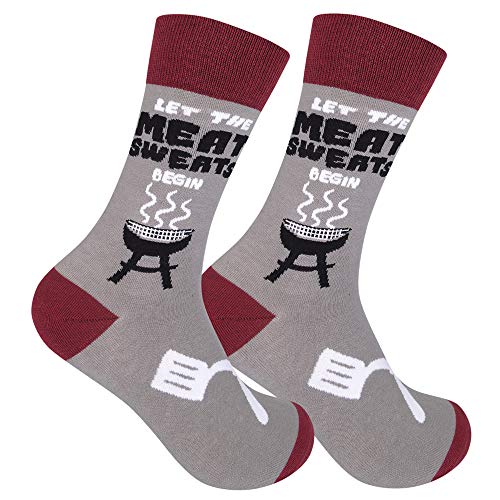FUNATIC Let The Meat Sweats Begin Novelty Socks | Best BBQ Lover Gift Idea for Men Who Have Everything and Like Grilling | Funny Barbecue Accessories with Grill Saying | Retirement Accessory Present