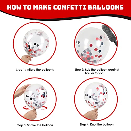 Image of RUBFAC Red and Black Balloons Graduation Decorations Kit, White and Confetti Balloon 65pcs 12in, Party Balloons for Birthday, Stranger Things or Casino Theme Party Decorations