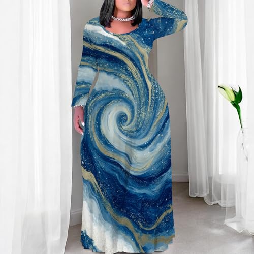 Image of PinkPatty Plus Size Maxi Dress for Curvy Women Crew Neck Long Sleeves Casual Dress Vacation Sundresses with Pockets