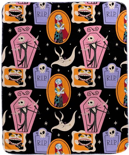 Jay Franco Kids Plush Throw Blanket Soft & Cozy Fleece Throw for Bedroom & Couch Dcor Official Licensed Product Multi - Nightmare Before Christmas 40x50 - Travel Blanket