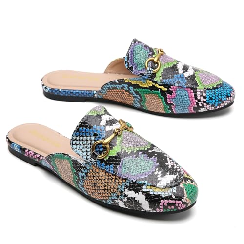 Image of Minorsu Buckle Mules for Women Flats Loafers Shoes for Work Office Business | Slip on,Round Toe,Backless,Slides, Casual
