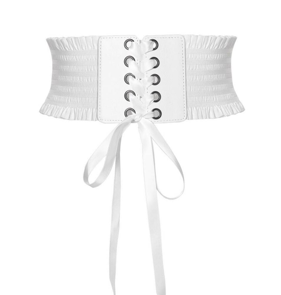 Diyafas Women's White Lady Lace-Up Belts Wide Girdle Dress Decoration Waistband Elastic Cincher Corset