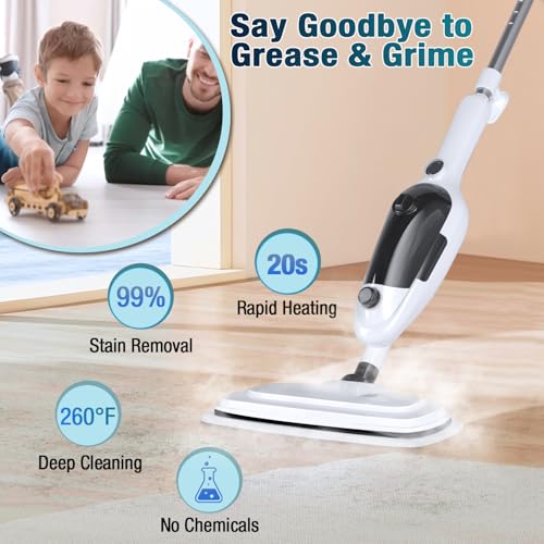 Steam Mop - 11-in-1 Steam Cleaner for Home with 15.2 OZ Water Tank & 23FT Power Cord, Detachable Steam Mops for Floor Cleaning MultiPurpose Steamer for Hardwood, Tile, Furniture with 11 Accessories by KGHKGH - Image 3