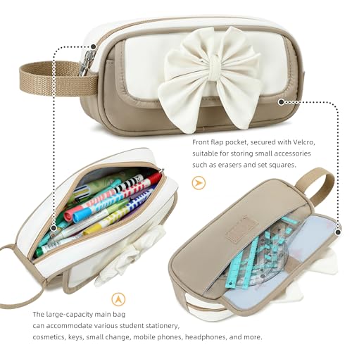 Image of Large Pencil Case for Girls Teens Kids School Zipper Pencil Pouch Brown
