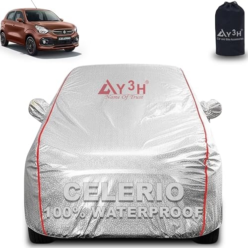 Image of 100% Waterproof Car Cover Compatible with Maruti Suzuki Celerio | All Weather, Dust Proof, UV Protective with Mirror Pocket (Silver Magic)