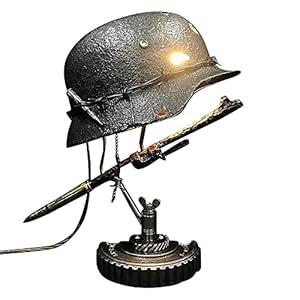 Oorlogsrelictlamp, helm-led-tafellamp, militaire fan-nachtlamp, helmstatue-tafellamp, ouderwetse industriële lamp…