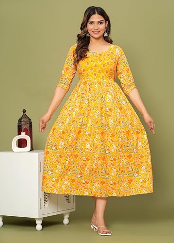 Image of Maternity Feeding Kurti for Women | Cotton Blend Anarkali Dress with Nursing Zip for Pre & Post Pregnancy