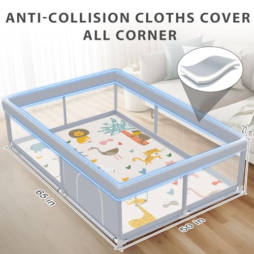 Image of XVISHX Baby Playpen with Mat, 65 x 50 Inch Play Pen Playards, Playpen for Babies and Toddlers, Baby Playard for Indoor & Outdoor Active Center Game Fence, Skin-Friendly Fabric and Soft Breathable Mesh
