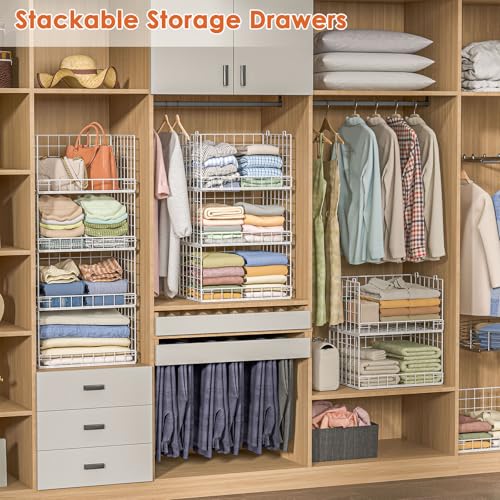 Image of Yociyoga 8-Tier Stackable Closet Organizers and Storage Shelves, Foldable Closet Shelf Organizer, Stackable Storage Bins Drawers for Closet Organizer System, White(Patent No. 30022416)