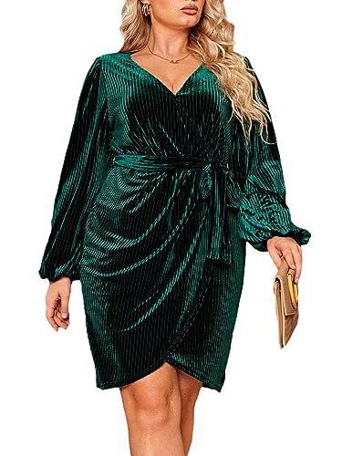 BerryGo Women's Plus Size Long Sleeve Wrap Semi Formal Velvet Mini Dress  Sexy Cocktail Party Winter Club Dress - Product Details