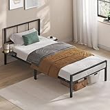 VASAGLE Cadre de Lit 90 x 190 avec Sommier Métal, Cadre en Métal avec Étagères de Rang...