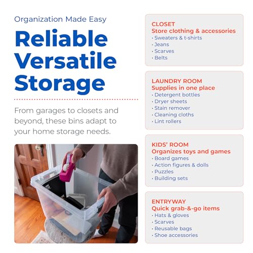 Hefty 32 Qt Hi-Rise Storage Bin with Lid, Stackable Plastic Storage Container, Organizer for Home, Garage & Closet, 6 Pack, Gray - image 6