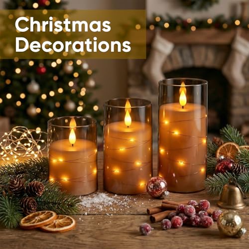 Image of Amagic Grey Battery Operated Candles with Embedded Fairy Lights, Acrylic Fake Pillar LED Flameless Candles with Remote and Timer for Wedding Home Decor, Set of 6, D3 x H4 5 inch 6 inch