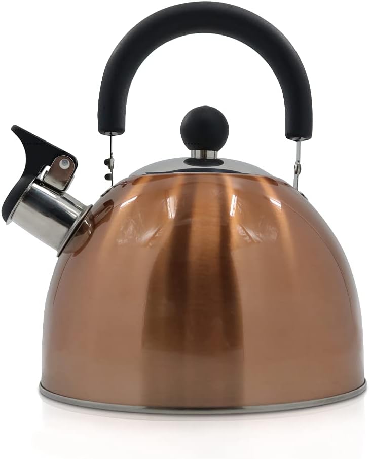 Kaisa Villa Tea Kettle Stovetop Teapot Stainless Steel Whistling Teakettle with 2.5 Liter/2.64 Quart Gold