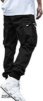Vista 2 de OYOANGLE Pantalones cargo casuales con cordón elástico en la cintura con bolsillo con solapa y letras gráficas para hombre