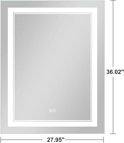Miniatura 4 de MIRUO Espejo de baño LED de 36 x 28 pulgadas espejo de tocador montado en la pared con luces espejo iluminado espejo de tocador LED regulable