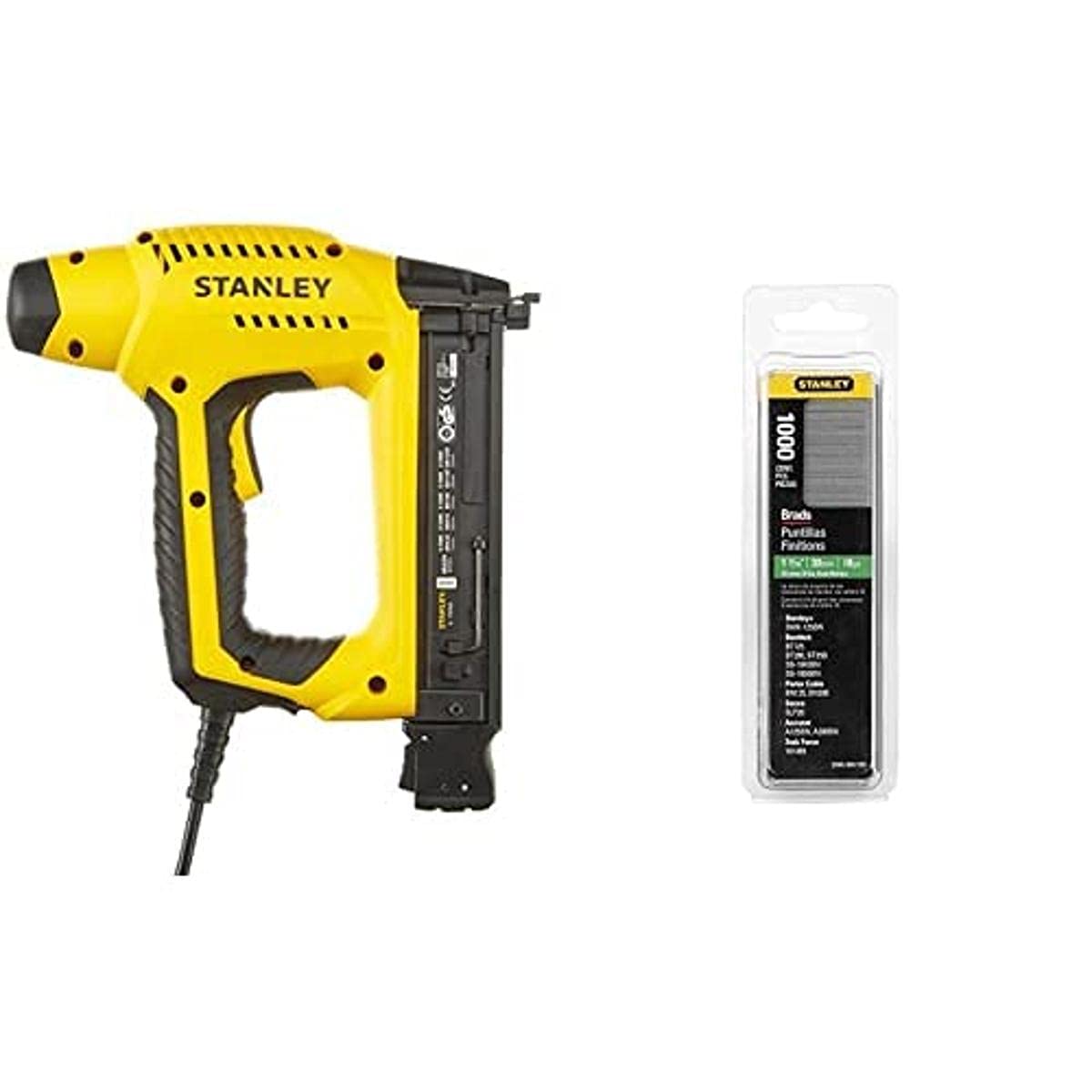 Stanley 6-Tre650 Cloueur Électrique Facile À Charger - mécanisme Antiblocage - Réglage de Puissance - Poignée Ergonomique et Tête Douce- Gâchette de Sécurité & 1-SWKBN075T Clou 20 mm Boîte 1000 pièces
