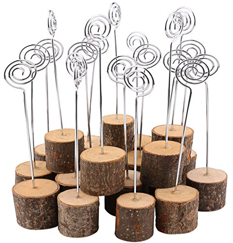 Wooden Base Place Card Holders, Dedoot Rustic Real Wood Base Table Number Holder Party Decoration Card Holders Picture Memo Note Photo Clip Holder, Pack of 20