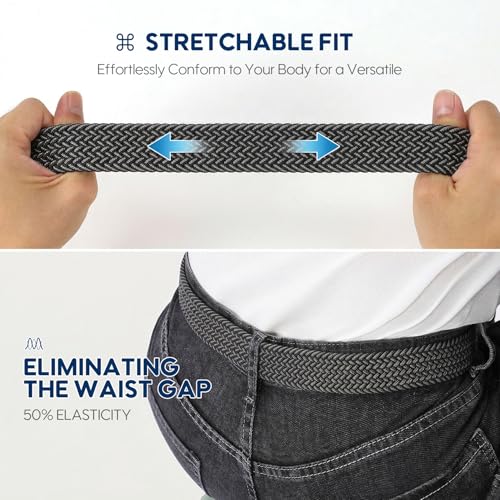 Image of SUOSDEY Men Stretch Braided Belt, Elastic Belt for Jeans Pants Casual Golf Belt 1 3 /8 inch