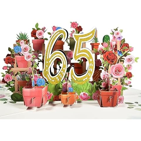GREETING ART 65th Birthday Card, Laser Cut Pop-Up, Envelope Included, 65th Birthday Gifts for Mom Dad, Husband, Wife, Friends Cover
