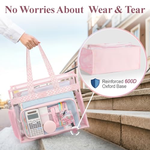 Image of PACKISM Clear Tote Bag for School - Large Heavy Duty Clear Tote for Girls | See Through PVC, Wide Zipper Opening, Front Pocket Keeps Essentials Visible for Students, Class, Work, Daily Carry, Age 12+