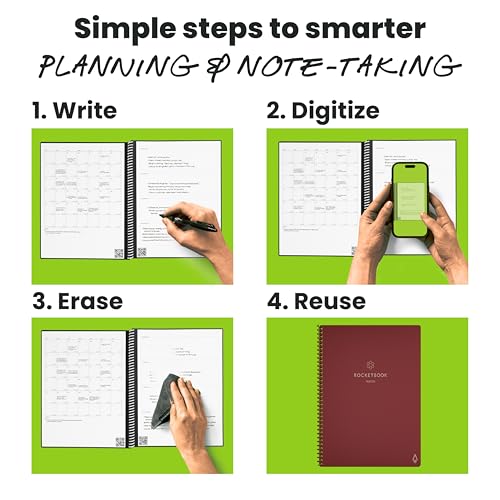 Image of Rocketbook Fusion Smart Reusable Notebook - Calendar, To-Do Lists, and Note Template Pages with 1 Pilot Frixion Pen & 1 Microfiber Cloth Included - Scarlet Sky Cover, Letter Size (8.5 inch x 11 inch)