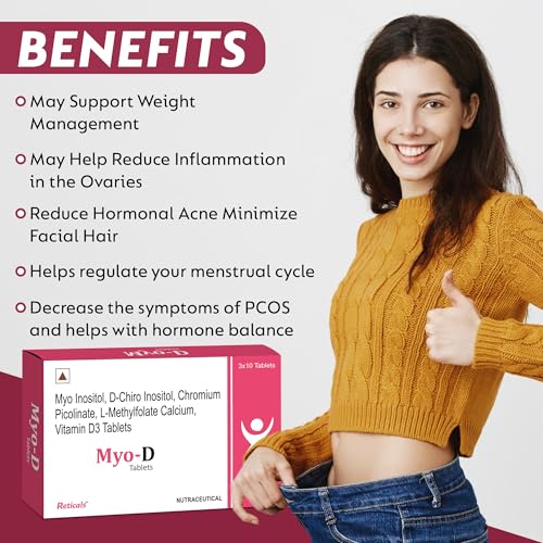 Image of PCOS, PCOD management for women- Myo-inositol, D-Chiro Inositol, L-Methylfolate Vitamin D3, Chromium picolinate, Pack of 60 Tablets