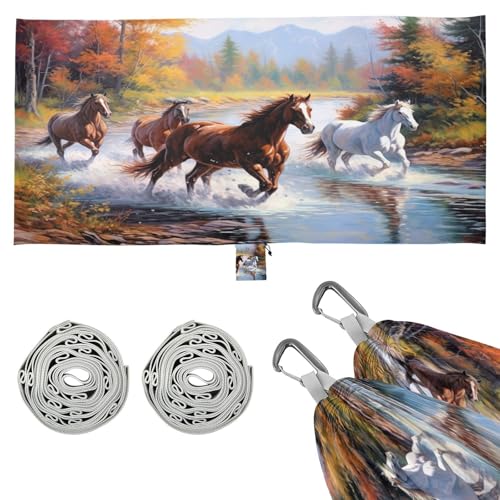 SDMKA Running Horses Painting Camping Hammock, 330 lbs with 2 Tree Straps, Carry Bag, Single Portable Hammock for Outdoor/Indoor, Hiking, Beach, Backpacking, Travel