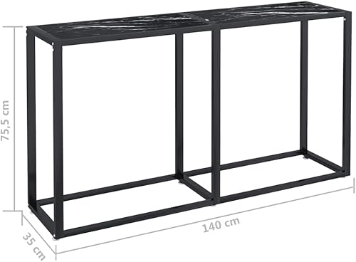 Miniatura 30 de vidaXL Mesa consola rectangular de vidrio templado en negro, para sala de estar, mesa auxiliar de acero con recubrimiento en polvo, mesa para Negro