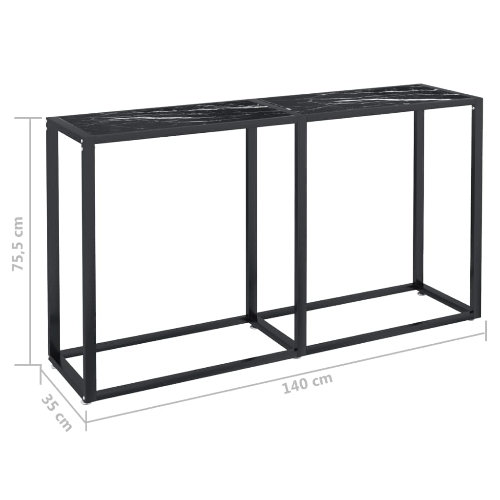 Stolik konsolowy o wyglądzie czarnego marmuru, 140 x 35 x 75,5 cm, ze szkła hartowanego, do salonu, korytarza, sypialni, stabilnego stolika nocnego ze stalową ramą