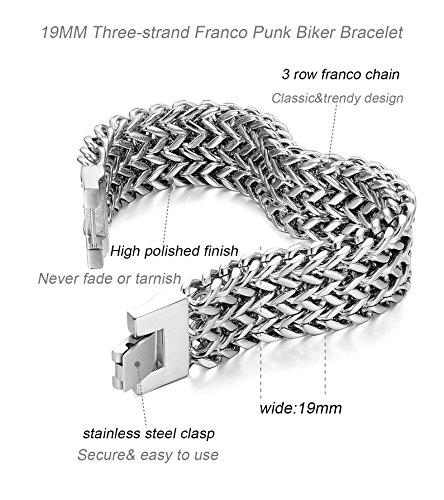 LOYALLOOK Stainless Steel 19MM Cuban Curb Link Chain Men's Bracelets Rock Link Wristband,8.0-9.1 Inches2