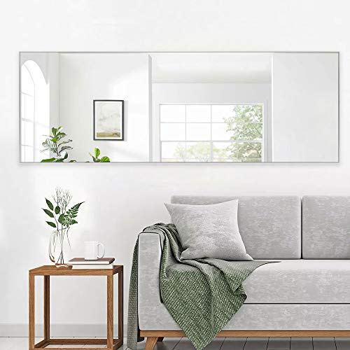 Image of NeuType Full Length Mirror, 65 inch x 22 inch Aluminum Alloy Frame Floor Mirror with Stand, Mirror Full Length, Free Standing or Wall Mounted or Leaning Against Wall, Brushed Silver