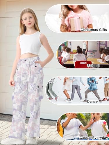 Image of Cromoncent Cargo Pants Girls & Women Parachute Pants Y2K Baggy Rave Clothes Waterproof with Pockets, 6 Years - 3XL