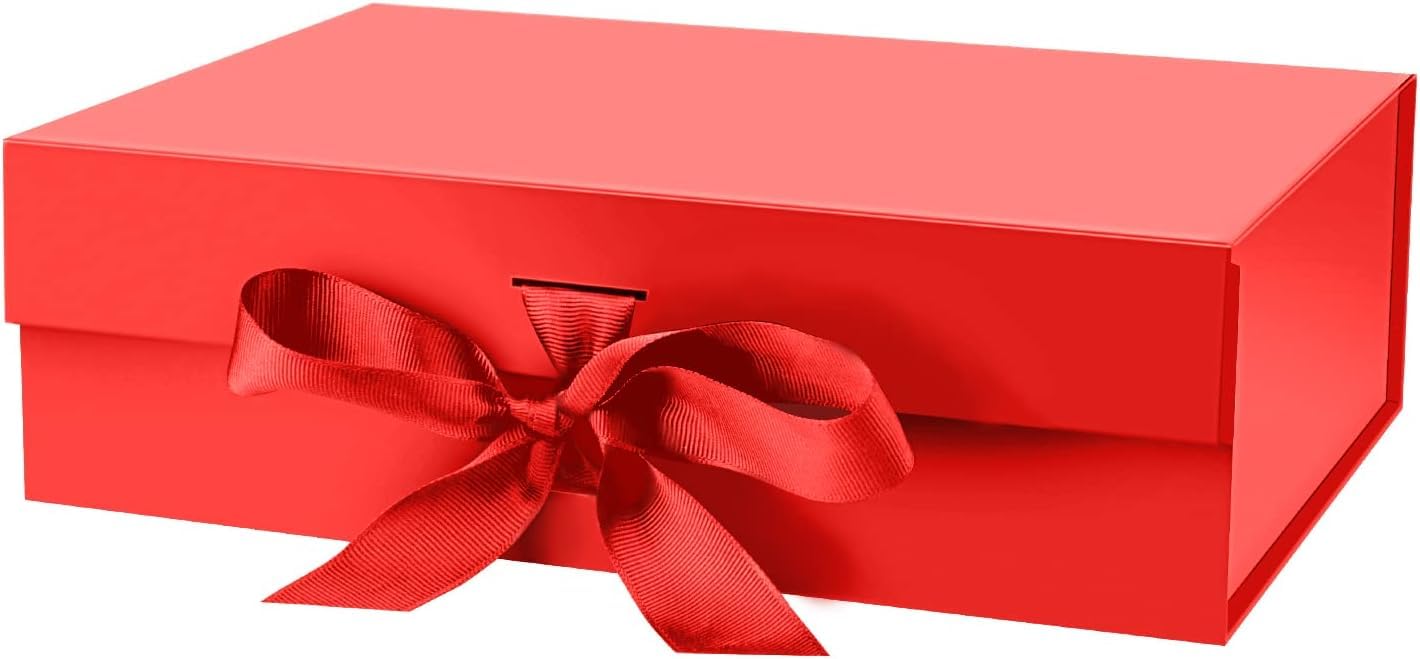 VRB Dec 1Pcs Multipurpose Gift Box Decorative Folding Paper Gift Box with Ribbon,gift box for packing,hamper boxes,gift boxes for Return Gifting,Storage,Engagement,Wedding (1 Pcs Red Rigid Box)