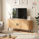 HOMCOM Support TV pour téléviseurs jusqu'à 60 po, centre de divertissement moderne avec portes coulissantes incurvées, console multimédia avec 6 compartiments de rangement, bois naturel