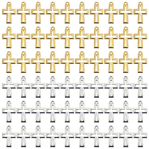 100-pack Assorted Mini Hollow Cross Alloy Charm Bracelet Earring Pendant DIY Jewelry Making Crafting Findings Gold Silver 14x11mm