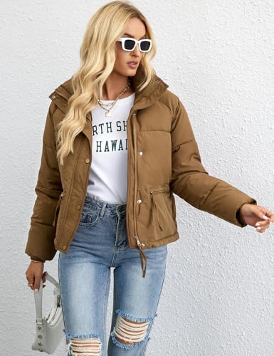 Gihuo Women's Cropped Puffer Jacket Stand Collar Padded Coat Packable Winter Zip Up Quilted Jackets4