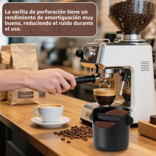 Miniatura 2 de Knock Box,10 X 10 X 11 Cm Cajon Posos Cafe,Negro Coffee Knock Box,Posos Cafe Con Barra De Golpe De Metal Extraíble Y Base Antideslizante,Adecuado Para Cocina Restaurante, Oficina, Cafetería