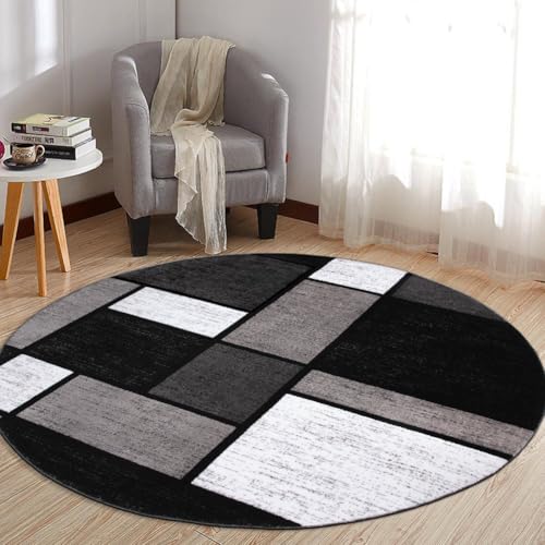 Rugshop Modern Boxes Contemporary Living Room Bedroom Round Rug Gray 6'6"