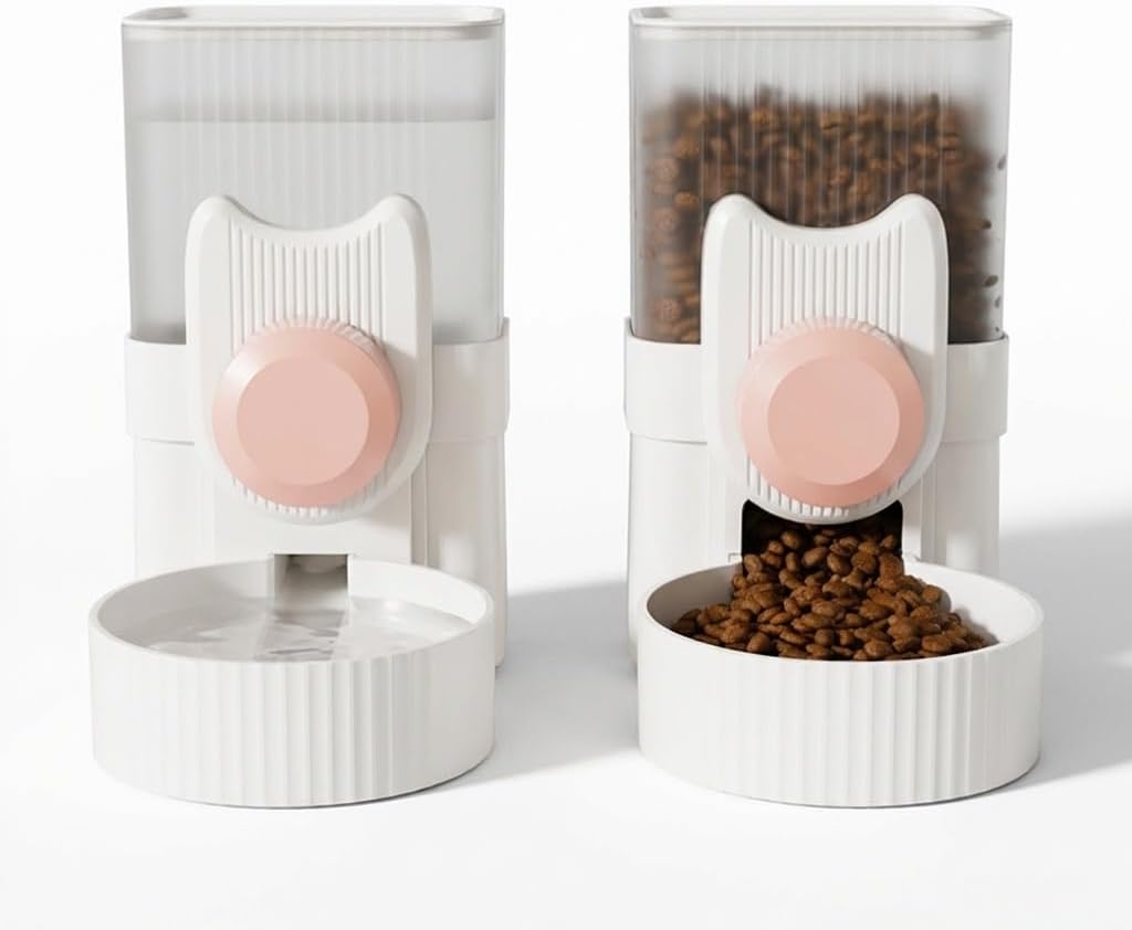 Automatic Gravity Pet Food and Water Dispenser, Cage Hanging, Dual Use, 1000ml Capacity, for Cats and Small Pets (Pink)