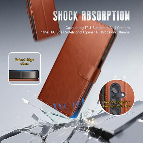 SUANDUCK Wallet Case for Samsung Galaxy S25 5G with RFID-Blocking Credit Card Holder, PU Leather Folio Flip Cover Women Men Protective Phone Case Compatible with Samsung S25, Light Brown by SUANDUCK - Image 8