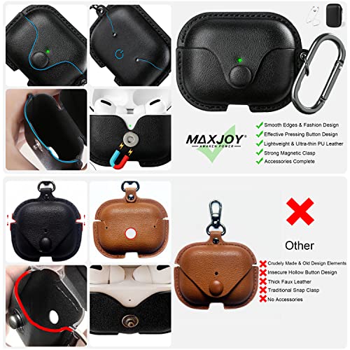 Image of Maxjoy for AirPods Pro 2 Case Leather, Airpods Pro Leather Case Cover with Keychain Airpod Strap Compatible with Apple Airpod Pros 2nd Generation 2023 2022 /AirPods Pros 2019 (Front LED Visible), Black