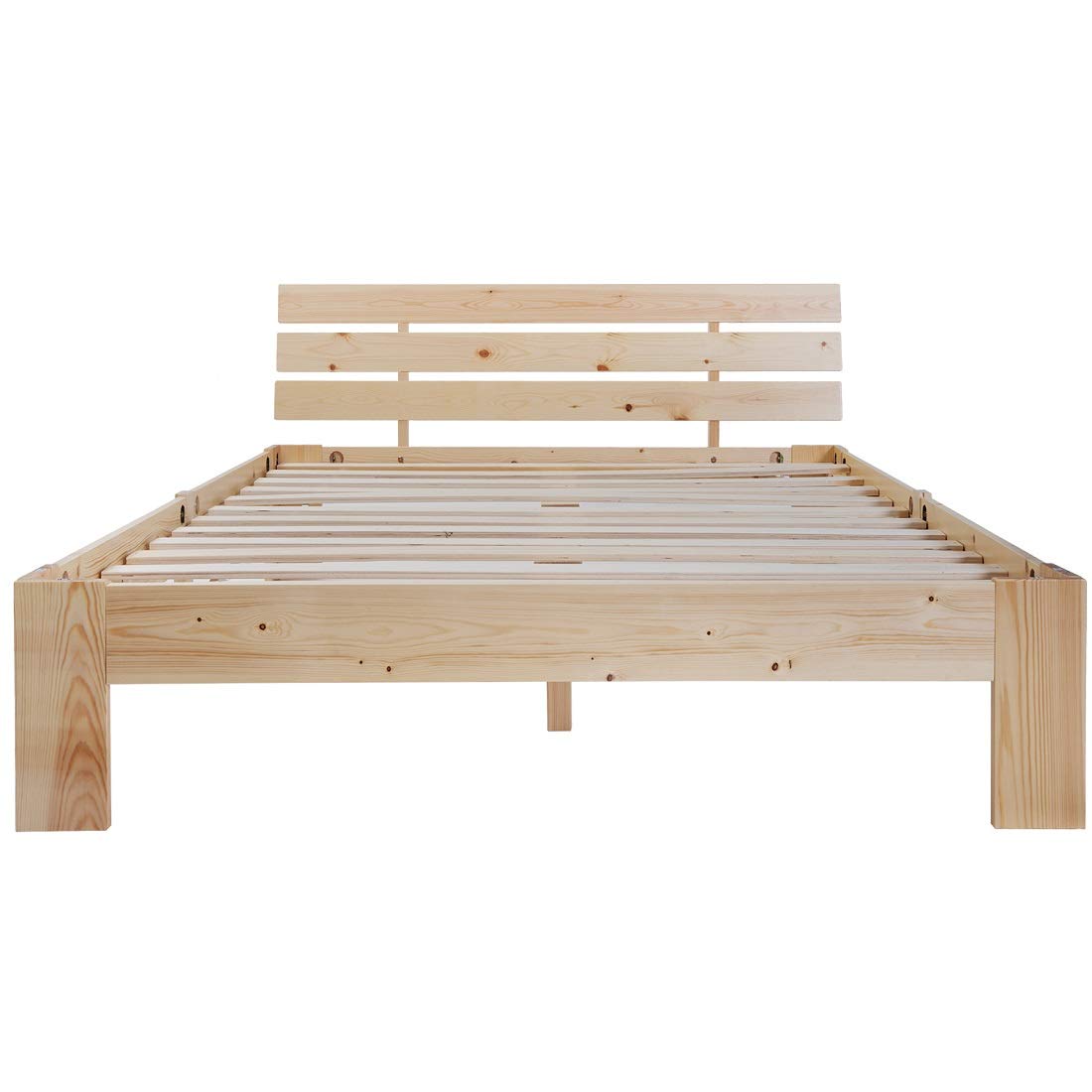 Merax Massivholzbett Holzbett Doppelbett, Bettrahmen aus Holz mit Kopfteil und Lattenrost, 140 x 200 cm, Holzlattenunterstützung, Stauraum unter dem Bett, Schlafzimmermöbel, Eichefarbig